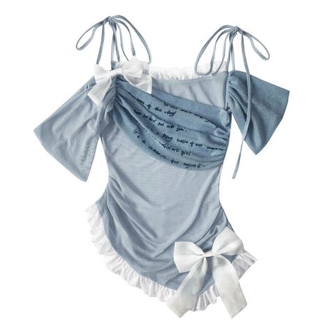 Embrace the delicate charm of ballet-inspired fashion with our White Bowknots Blue Balletcore Asymmetrical Top. This enchanting piece features a soft blue hue complemented by pristine white bowknots, creating a look that is both elegant and playful. The asymmetrical design adds a modern twist, ensuring you stand out with grace and style.  Garment Size   	 		 			Size 			S 			M 			L 		 		 			Full Length 			62 			62 			62 		 		 			Bust 			70 			74 			78 Ballet Inspired Fashion, Black Waist Belt, Asymmetrical Tops, Asymmetrical Design, Girly Fashion, Lolita Dress, Punk Fashion, Feminine Style, Pretty Outfits