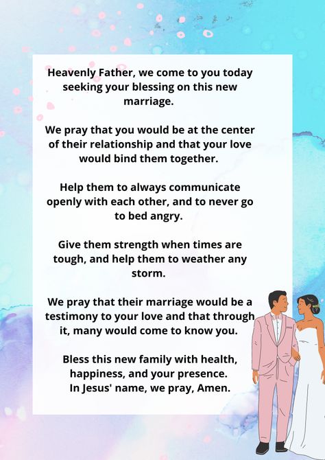 Prayer For A Newly Married Couple When two hearts become one, it is a sacred thing. A marriage is a covenant between two individuals, and with God at the center, it can be beautiful. God At The Center, Couples Prayer, Closing Prayer, Wedding Day Wishes, Prayer Message, Wedding Prayer, Warfare Prayers, Prayer For My Children, Getting Baptized