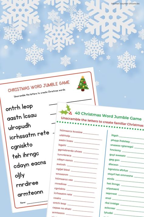 Christmas Unscramble Words, Christmas Word Games, Free Printable Christmas Games, Word Puzzles Printable, Word Jumble, Christmas Word Scramble, Christmas Trivia Games, Unscramble Words, Scramble Game