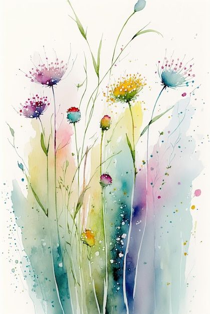 Illustration Minimaliste De Fleurs Sauva... | Premium Photo #Freepik #photo #fleur-vintage #flore #fleur-verte #graphique-fleur Aquarelle Ideas, Abstract Watercolor Flowers, Akvarel Illustration, Abstract Watercolor Flower, Dandelion Wallpaper, Watercolor Paintings For Beginners, Abstract Flower Art, Oil Pastel Art, Watercolor Flower Art