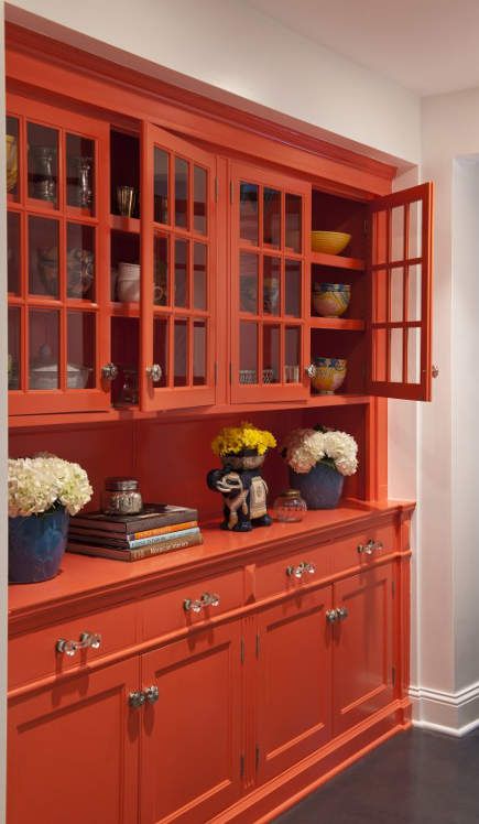 Orange butler's pantry cupboard painted in Benjamin Moore's Dark Salmon Eclectic Dining Room, Moroccan Lounge, Orange Rooms, Eclectic Dining, Butler Pantry, Butler's Pantry, Ideas Pictures, Style At Home, Terra Cotta