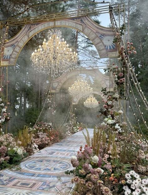 Flower Wedding Venue Aesthetic, Aesthetic Venue Wedding, Magical Fairytale Wedding, Venues For Weddings Indoor Luxury, Wedding Ethereal Aesthetic, Alodia Gosiengfiao Wedding, Wedding Inspo Fairytale, Singapore Wedding Reception, Fairy Whimsical Wedding