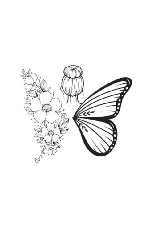 Vine Tattoo Stencil, Drawing Ideas Butterfly, Rip Tattoos For Mom, Butterfly Tattoo Stencil, Vine Tattoo, Small Girly Tattoos, Flower Tattoo Drawings, Flower Pattern Drawing, Fantasy Tattoos