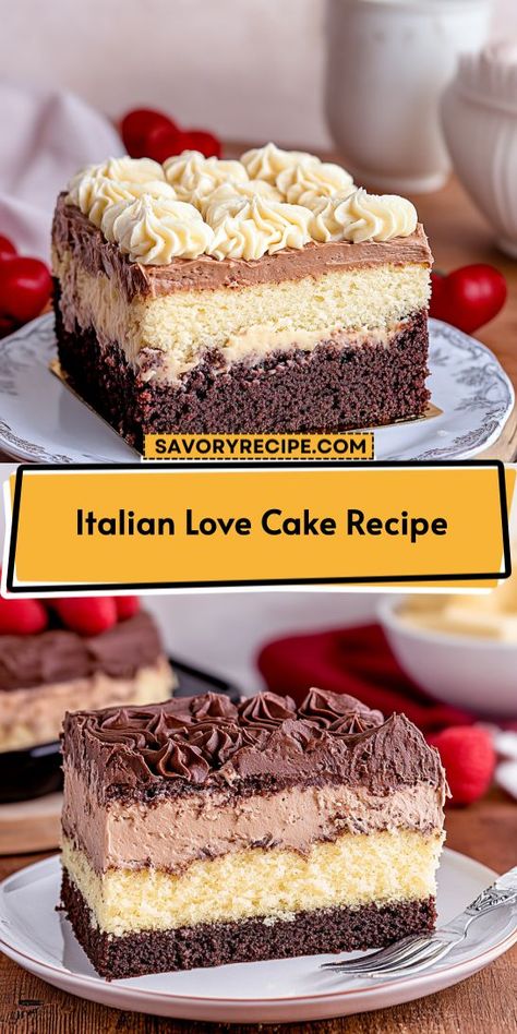 Bring a taste of Italy to your dessert table with our Italian Love Cake Recipe! This scrumptious cake layers chocolate and creamy goodness, creating a delightful experience for your taste buds. Perfect for birthdays or anniversaries, this dessert will leave everyone craving more. Bake love into your celebrations! Best Comfort Desserts, Worlds Best Dessert, Ricotta Self Filling Cake, Dessert Cakes Easy, Italian Love Cake Valerie Bertinelli, Italian Cookie Cake, Italian Poke Cake, Italian Chocolate Ricotta Cake, Taste Of Home Recipes Desserts Cake