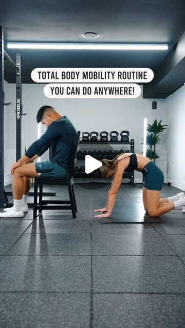 Jason Pak & Lauren Pak on Instagram: "Full body mobility (with chair options!) 🙌

Do each of these drills for 60 seconds/30 seconds per side and your body will definitely thank you! You can perform this circuit as a warm up before your workout, or as a stand-alone 5-minute mobility routine!

Shoes are @vivobarefoot - use code PAK20 for 20% off your order!

#mobility #warmup #mobilityexercises #jasonandlaurenpak" Jason And Lauren Pak, Full Body Mobility Workout, Full Body Mobility, Workout Stretches, Lateral Squat, Mobility Routine, Quad Stretch, Chair Options, Mobility Exercises