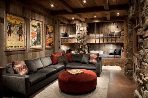 50 Masculine Man Cave Ideas Photo Design Guide - Next Luxury Rustic Ski Lodge, Rustic Family Room, Contemporary Family Room, Bunk Rooms, Bunk Bed Designs, Living Room Decor Rustic, Dream Cabin, Decor Ikea, Ski House