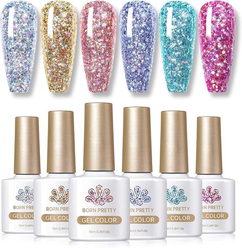 Born Pretty Gel Colour Glitters Summer Gel Nail Art, Glitter Gel Nail Polish, Glitter French Tips, Silver Glitter Nails, Summer Gel Nails, Acrylic Nail Brush, Glitter Gel Polish, Pink Gel, Glitter Gel Nails