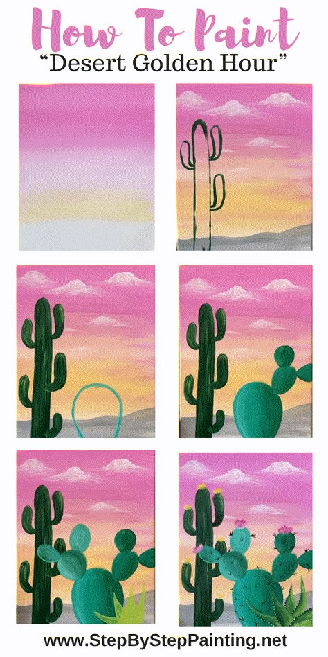 Foreground Art, Paint N Sip, Paint Night Ideas, Cactus Painting, Sip And Paint, Paint Nite, Canvas Painting Tutorials, Simple Canvas Paintings, Easy Canvas Art