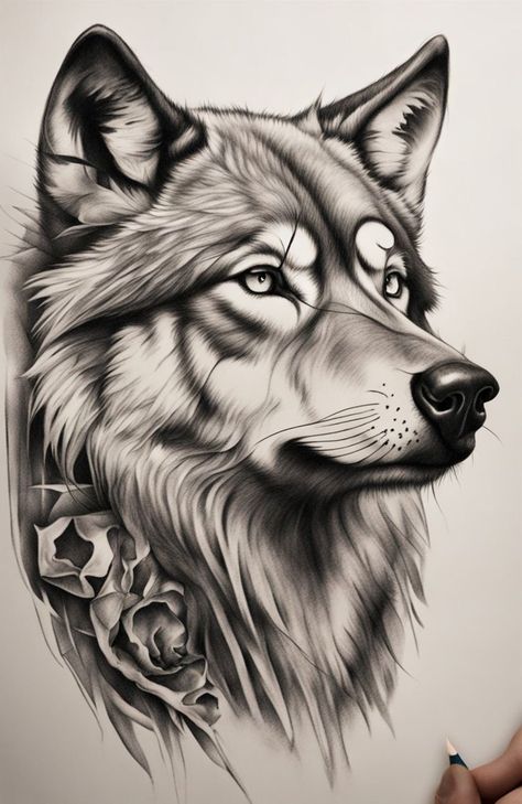 Wolf Tattoo Side Profile, Wolf Drawing Tattoo, Wolf Face Drawing, Wolf Sketch, Wolf Tattoo Sleeve, Wolf Eyes, Crown Tattoo Design, Lion Head Tattoos, Shiva Tattoo Design