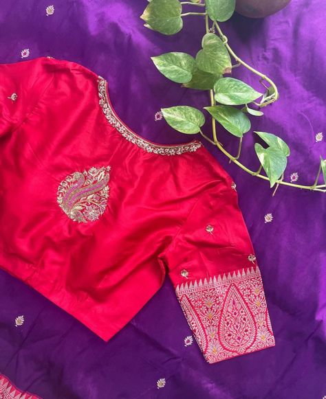 Blouse Hand Work Designs, Close Neck Blouse, Blouse Hand Work, Benaras Sarees, Saree Outfits, Plain Blouse Designs, Maggam Blouses, Blouse Works, Latest Bridal Blouse Designs