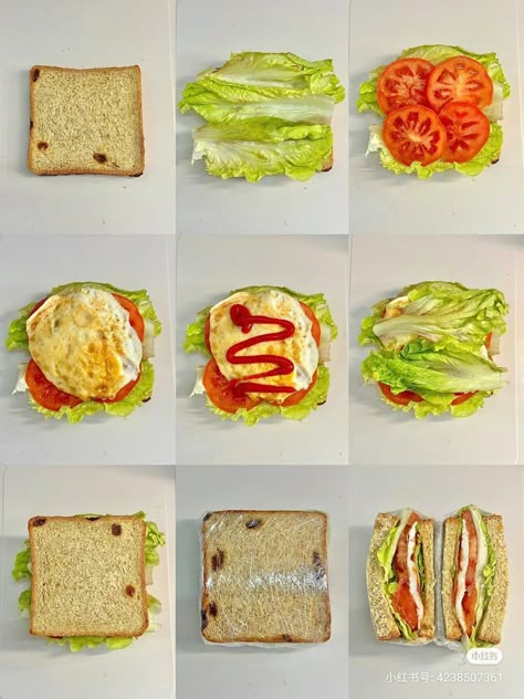 Easy To Make Sandwiches, Breakfast Bento Box Ideas, To Go Sandwiches, Husband Lunch Ideas, Roti Sandwich, Bento Sandwich, Sandwich Recipes For Kids, Makanan Rendah Kalori, Creative Dessert Recipes