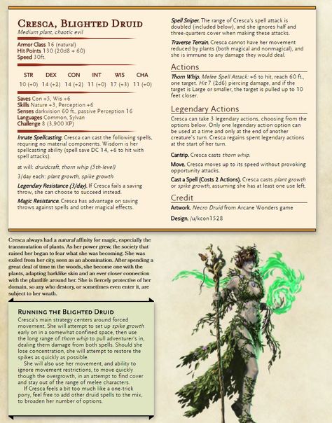 [Plant Boss] Cresca, Blighted Druid Blighted Druid, 5e Monsters, Dnd Druid, Monster Manual, Dnd Stats, Plant Monster, Dnd Homebrew, Dungeon Master's Guide, Dnd Classes