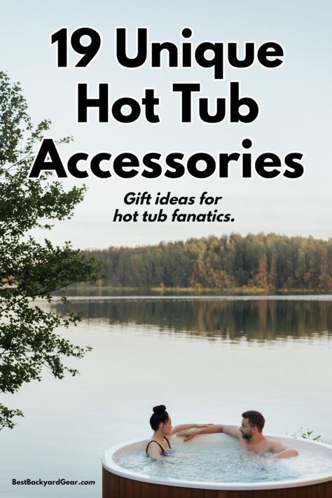 Unique Hot Tub Accessories: 19 Cool Gifts For Hot Tub Fanatics Hot Tub Patio Ideas Diy, Outdoor Decor Around Hot Tub, Hot Tub Deck Decorating Ideas, Decorating Ideas For Hot Tub Area, Hot Tube Accessories, Hot Tub Accessories Towel Racks, Hot Tub Gift Ideas, Hot Tub Decor Ideas Backyard, Decorating Around Hot Tub