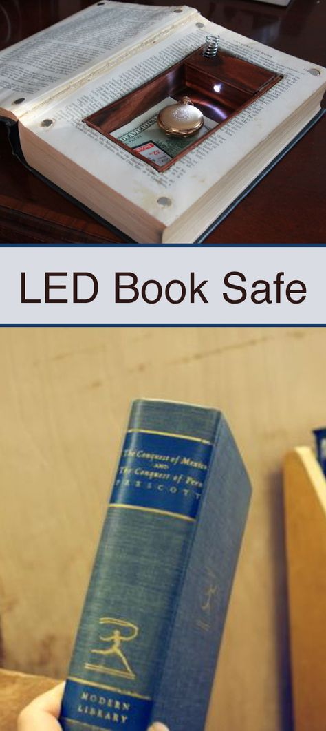 I wanted to make a really cool book safe that featured a wooden insert and a LED light that turns on when you open the book. I've always loved the idea of secret hiding places, and it seemed like such a fun project to attempt to make a really nice safe. Safe House Design, Diy Hiding Places, Diy Hidden Storage Ideas, Door Security Devices, Secret Hiding Places, Hollow Book, Book Safe, Secret Compartment, Cool Books