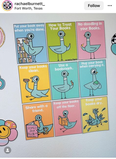 Classroom Library Rules, Rachael Burnett, Trendy Classroom, Library Rules, Pastel Classroom, Library Signage, Kindergarten Anchor Charts, Kindergarten Themes, Mo Willems