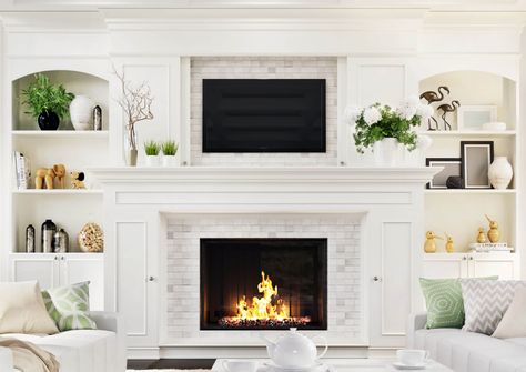 Fireplace Trends for 2022 - Complete Home Concepts Built In Decorating Ideas, Realistic Electric Fireplace, Best Electric Fireplace, Built In Electric Fireplace, Interior Design Principles, Loft Stil, Electric Fireplace Insert, Traditional Fireplace, Classic Interior Design