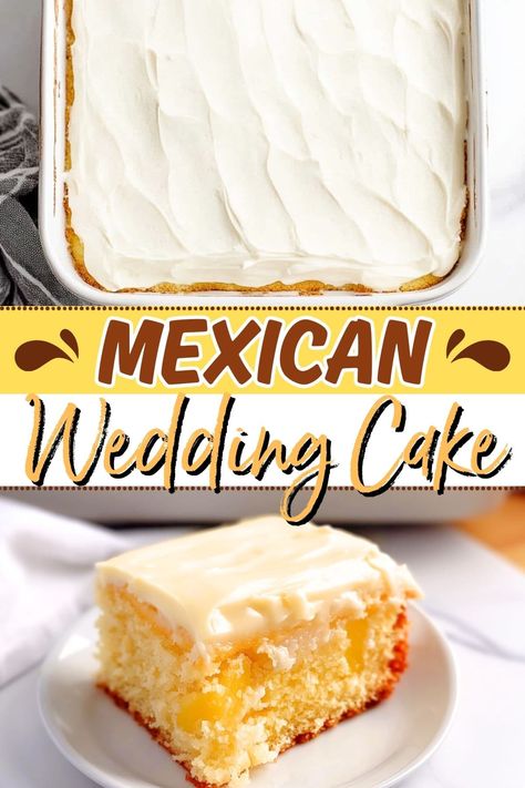 Mexican wedding cake is a moist, pineapple-infused sponge topped with rich cream cheese frosting. It's perfectly sweet and deliciously nutty.