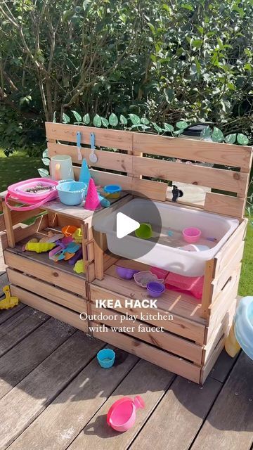 Boligglad  |  Trine on Instagram: "Most popular hack this summer ♥️☀️💦 I created this outdoor play kitchen IKEA HACK back in May and our girls have been playing with it every single day this summer. Together! With (almost) no fighting 😂👍🏼 

Want to recreate it? Comment LINK and I’ll send you the how-to guide ⭐️

✨ Follow @boligglade for more DIY inspo 

#ikeahack #ikeahacksforkids #outdoorplay #ikeakitchenhack #ikeaplaykitchenhack #playkitchen #mudkitchen #easymudkitchen #legekøkken #udeleg #outdoorplay #outdoortoys" Outdoor Play Kitchen Diy, Ikea Play Kitchen Hack, Outdoor Play Kitchen, Ikea Outdoor, Kitchen Ikea, Diy Play Kitchen, Mud Kitchen, Ikea Kitchen, Ikea Diy