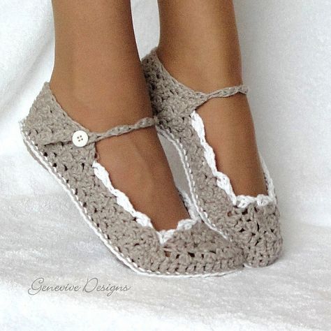 Skinny Flats Crochet Pattern | Flickr - Photo Sharing! Crocheted Slippers, Crochet Slippers, Slippers, Crochet, Pattern, White