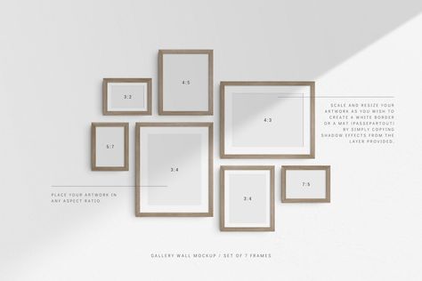 Gallery Wall Mockup 02-03 Frame Mockup Template PSD Wall Art Mockup Set of 7 Frames Mat Passepartout Shadow Overlays - Etsy Canada Narrow Wall Gallery Ideas, 8 Frames On Wall Layout, Gallery Wall Layout With Sizes, Gallery Wall Template With Sizes Layout, Picture Frames On The Wall, Modern Wall Gallery, Picture Wall Layout, Photo Arrangements On Wall, Gallery Wall Sizes