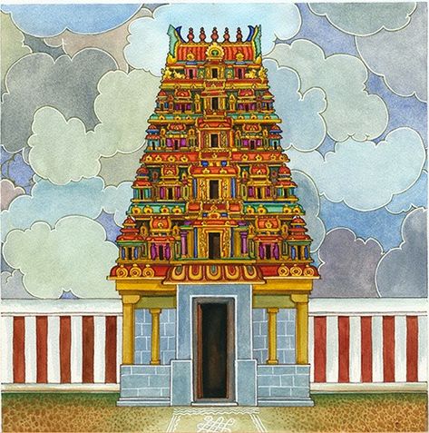 Temple Gopuram Painting, Temple Gopuram Drawing, Gopuram Sketch, Gopuram Drawing, Gopuram Painting, Temple Art Indian, Temple Gopuram, Rangoli Images, Tamil Culture