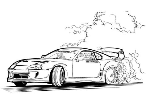 101 Squadron on Instagram: “A new coloring drawing I made for the soon to be released @gatebil_official kids book! You can’t have Gatebil without a Supra drifting and…” Toyota Supra Drawing, Supra Drawing, Supra Drifting, Cars Supra, Supra 2jz, Car Drawing Pencil, Cars Drawing, Coloring Drawing, Motorcycle Drawing