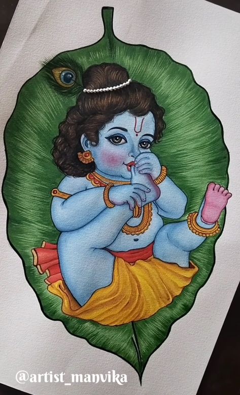 Janmastmi Drawings, Krishna Painting On Canvas Easy, Little Krishna Rangoli, Janmastami Paintings, Janmastami Drawing Ideas, Kanha Painting Easy, Rangoli Radha Krishna, Baby Krishna Painting, Baby Krishna Drawing