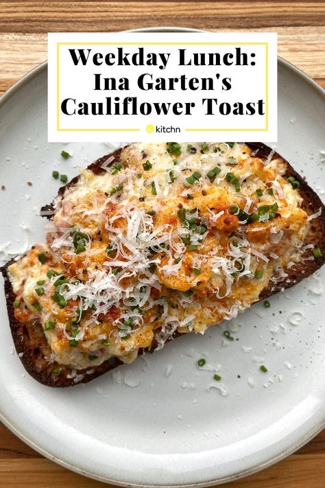 Sleeper Ina Garten Recipe, Ina's Cauliflower Toast, Ina Cauliflower Toast, Ina Garten's Cauliflower Toasts, Ina Garten Lunch Recipes, Ina Garten Roasted Cauliflower Recipes, Cauliflower Toast Ina Garten, Ina Garden Cauliflower Toast, Ina Garten Cauliflower Toast