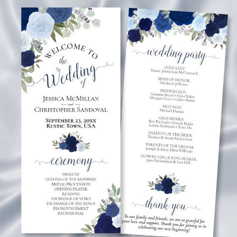 Elegant Rustic Blue Chic Watercolor Floral Wedding Program Rustic Blue, Wedding Program, Kids Nursery Decor, Kids Stationery, Free Birthday Invitation Templates, Free Birthday Invitations, Watercolor Wedding, Wedding Programs, Free Birthday Stuff