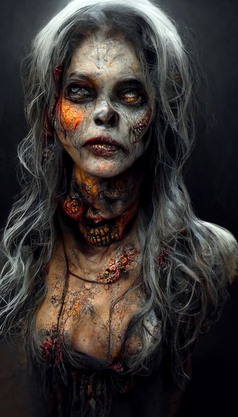 FEMALE ZOMBIE IN DETAIL ---please follow my account--- --- Image courtesy of midjourney--- Female Zombie, Zombie, Daenerys Targaryen, Game Of Thrones Characters, Fictional Characters, White