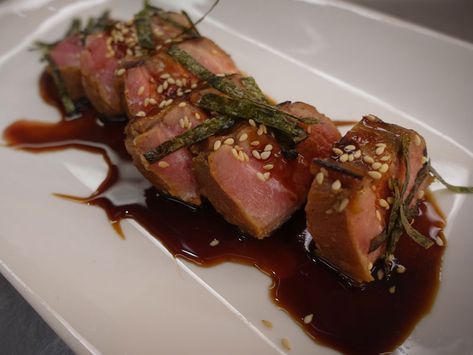 Pan Seared Tuna with Teriyaki Glaze Ahi Tuna Glaze, Tuna Teriyaki, Teriyaki Ahi Tuna Steak, Tuna Steak Glaze, Teriyaki Tuna Steak, Seared Albacore Tuna, Pan Seared Tuna Steak, Marinated Tuna Steak, Tuna Loin