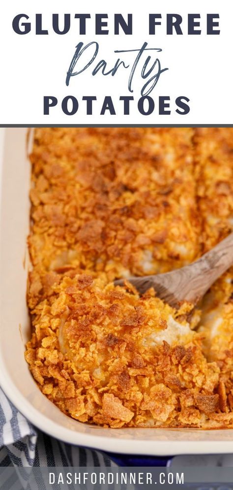 If you're looking for gluten free side dishes for special occasions, you NEED to try this recipe for Gluten Free Funeral Potatoes (AKA Hash Brown Casserole or Party Potatoes). Made with simple ingredients like shredded potatoes and cheese, this easy casserole recipe is perfect for holiday dinners (Thanksgiving, Christmas, Easter, etc), or even as a make ahead breakfast casserole! Gluten Free Breakfast Potatoes, Thanksgiving Recipes Side Dishes Gluten Free, Gluten Free Cheesy Potato Casserole, Gluten Free Hash Brown Casserole, Gluten Free Sides For Christmas, Gluten Free Cheesy Hashbrown Casserole, Gluten Free Cheese Potatoes, Gluten Free Cheesy Potatoes Crockpot, Make Ahead Potato Side Dishes