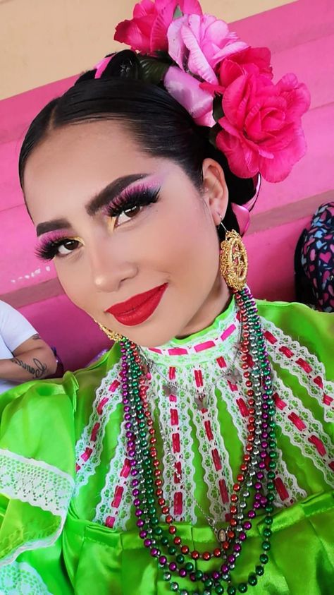 Ballet Folklorico Makeup, Jalisco Dresses, Folklorico Makeup, Recital Makeup, Jalisco Dress, Mexican Makeup, Folklorico Dresses, Outfit Mexicano, Ballet Folklorico