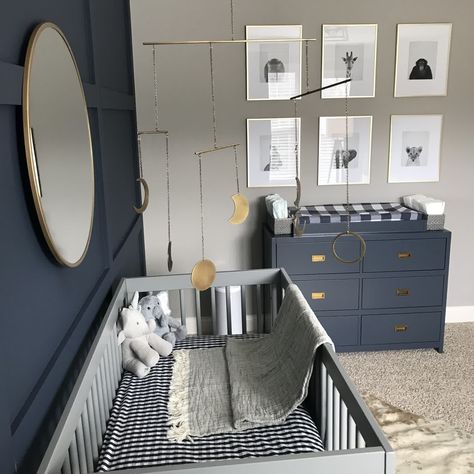 Neutral Nursery Colors, Minimal Nursery, Grey Nursery Boy, Navy Nursery, Baby Nursery Inspiration, Blue Accent Walls, Baby Boy Room Decor, Nursery Room Design, Baby Boy Room Nursery