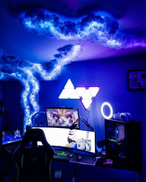 Rate this blue setup 1 to 10 💙🥰 📸 Credit: @rainamcclure353_ 🎮Follow @rainamcclure353 setups ⁠ 👀Check our stories for alerts on secret contests, discounts, and exclusive community events not shown in our posts. 😎Tag us on your gaming setup post to be featured on our page! ____________________________ ⁠ Blue Setup, Games Room Inspiration, Gamer Bedroom, Gaming Room Ideas, Game Setup, Computer Gaming Room, Gaming Space, Video Game Room Design, Video Game Rooms