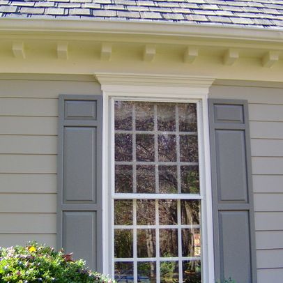 Exterior Window Trim Design Ideas, Pictures, Remodel, and Decor - page 4 House Shutter Colors, Exterior Window Trim Ideas, Window Shutters Exterior, Shutter Colors, Exterior Window, Shutter Designs, Dentil Moulding, House Shutters, Window Trim Exterior