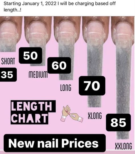 What Acrylic Nails, Mail Lengths Chart, What Do You Need To Start A Nail Business, Nail Shop Layout Plan, Nail Prices By Length, How Much To Charge For Nails, Short Press On Nail Ideas, Nail Tech Business Names Ideas Instagram, What You Need To Do Acrylic Nails