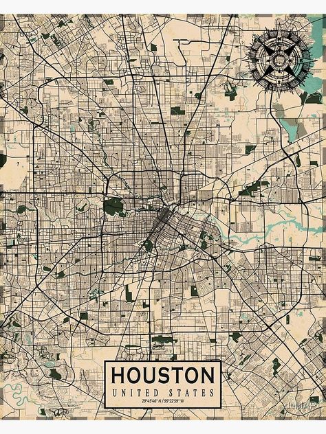 "Houston City Map of Texas, USA - Vintage" Poster by deMAP | Redbubble Texas Map With Cities, Houston Map, Map Of Texas, Houston City, Texas Map, In Another Life, Texas Usa, Map Wall Art, Vintage Maps