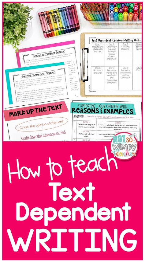 How to Teach Text Dependent Writing - Not So Wimpy Teacher Text Dependent Writing, Adding Details To Writing Anchor Chart, Add Details To Writing Anchor Chart, Teaching Elaboration In Writing, 3rd Grade Persuasive Writing, Persuasive Writing Anchor Chart, Writing Test Prep, Reading Response Activities, Text Dependent Questions