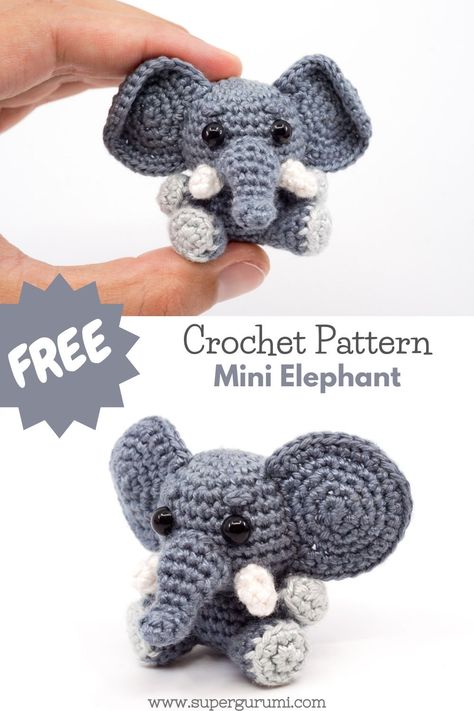 Crochet Elephant Pattern, Crochet Keychain Pattern, Pola Amigurumi, Crochet Animals Free Patterns, Kids Crochet, Clothes Crochet, Amigurumi Elephant, Crochet Design Pattern, Crochet Elephant