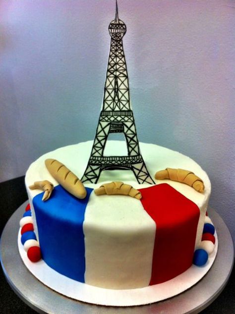 Viva La French Red Birthday Cakes, Paris Cakes, French Cake, Flag Cake, School Cake, Bastille Day, French Flag, Bake Shop, The Eiffel Tower