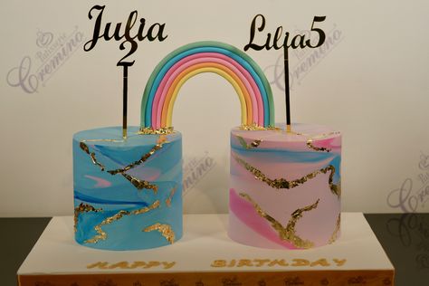 marble rainbow cake - twin cake Twins Cake Design, Twin Cakes, Gaming Cake, Baby 1st Birthday Cake, Baby Boy Cake Topper, Twin Birthday Cakes, Twins Cake, Buttercream Cakes, Baby Boy Cakes