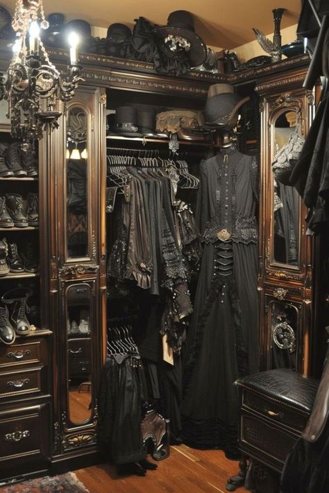 Closet Makeovers, Goth Wardrobe, Gothic Decor Bedroom, Goth Bedroom, Gothic Room, Gothic Bedroom, Closet Organization Ideas, Dark Home Decor, Goth Home