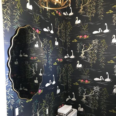 Powder Bath Wallpaper, Wallpaper Powder Room, Swan Wallpaper, The Fairest Of Them All, Small Toilet Room, Nina Campbell, Wallpaper Interior, Fairest Of Them All, Lily Bloom