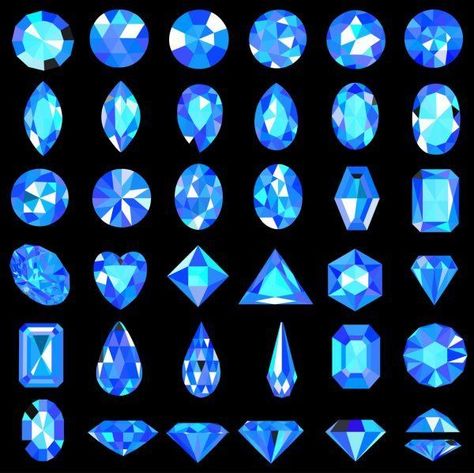 Jewel Drawing, Gem Drawing, Shapes Vector, Diamond Drawing, Jewelry Illustration, Jewelry Design Drawing, Gems Art, Digital Painting Tutorials, Blue Gems