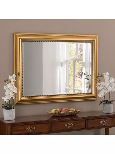 Mirror Above Fireplace, Mirrors Uk, Beaded Mirror, Beveled Edge Mirror, Hallway Mirror, Gold Framed Mirror, Mirror Crafts, Elegant Mirrors, Framed Mirror