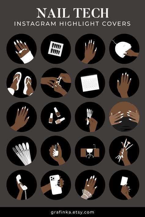 Free Instagram Highlight Icons Black Aesthetic Nail, Aesthetic Nail Salon, Instagram Highlight Covers Black, Nail Tech Instagram, Black White Nails, Aesthetic Nail, Business Nails, Salon Pictures, Nail Business