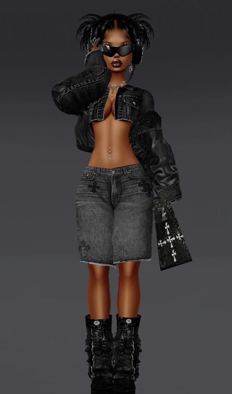 Imvu Outfits Ideas Cute Y2k, Everskies Outfits Winter, Y2k Imvu Outfits, Everskies Y2k, Imvu Fits, Imvu Characters, Imvu Aesthetic, Black Bratz Doll, Imvu Outfits