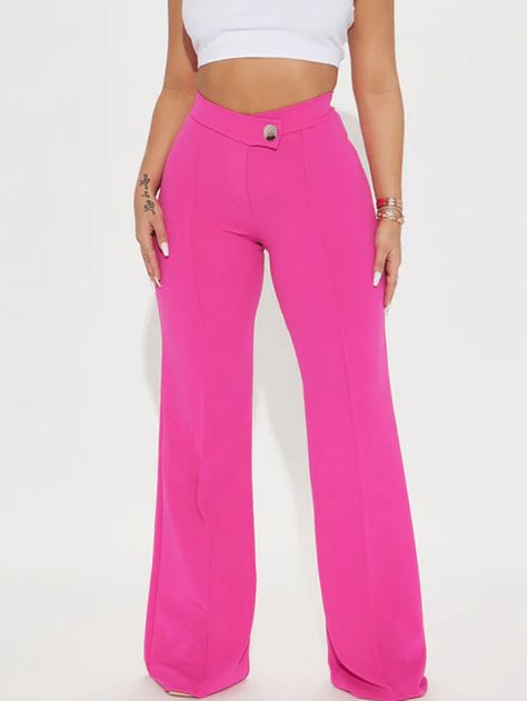 Women's Long Pants, Simple Solid Color High Waist Single Button Style, Suitable For Business Or Party Or Commuting Hot Pink Casual,Elegant,Sexy   Woven Fabric Plain Skinny,Straight Leg Non-Stretch Fall,Spring/Fall,Winter,All Women Clothing, size features are:Bust: ,Length: ,Sleeve Length: Button Style, Long Pants, Woven Fabric, Womens Bottoms, Women Clothing, Hot Pink, High Waist, Straight Leg, Pants For Women