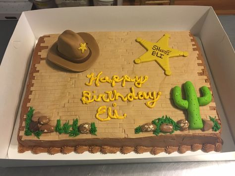 Cowboy Sheet Cake Birthday, Cowboy Theme Cake For Men, Cowboy Sheet Cake, Western Sheet Cake, Cowboy Themed Cake, Cowboy Cake Ideas, Wild West Birthday Cake, Western Cake Ideas, Cowboy Theme Cake